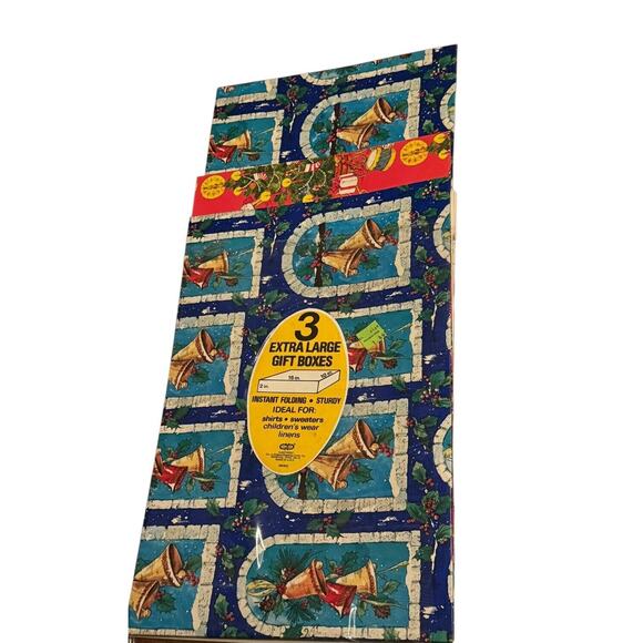 VTG Christmas Holiday Gift Boxes (3 Tops, 2 Bottoms) Bells Trees Santa READ - Picture 2 of 5